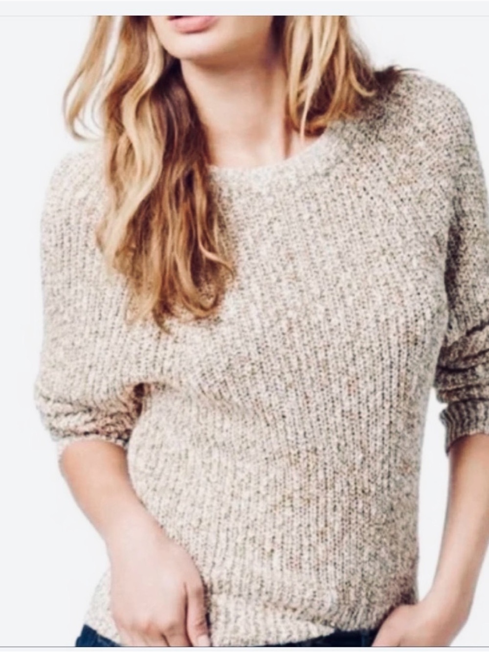 Free People Blush Pink/Cream Cotton Linen Blend Knit Lightweight Sweater